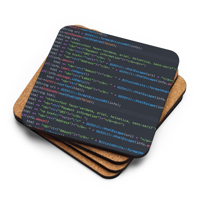 Corky Coding Coaster, a cork-backed coaster